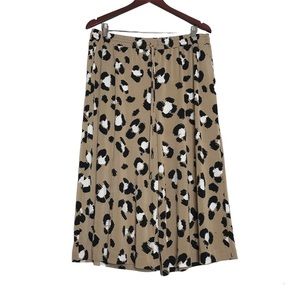 Worthington Womens Brown Animal Print Wide Leg Cropped Gauchos Pants Size XL